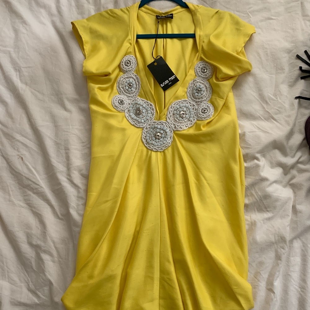 SUNJOO MOON YELLOW SILK DRESS BOHO DRAPEY SZ S